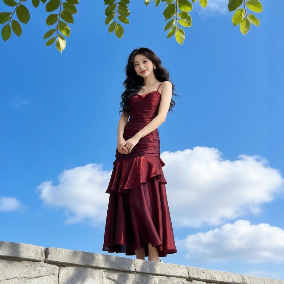 Seaside Flowy Tiered Ruffle Beach Dress - French Fairy Style Camisole Maxi