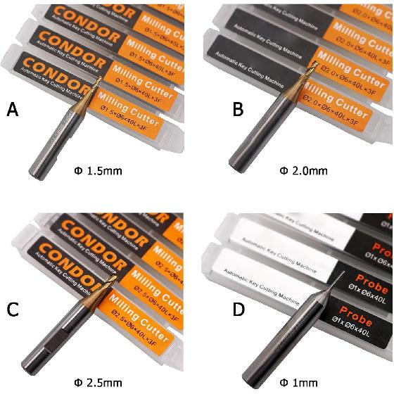 Milling Cutter And Probe Fit For Condor XC002 XP005-Dolphin XC009 Automatic Key Cutting Machines 1.0mm 1.5mm 2.0mm 2.5mm Milling Cutter Tool