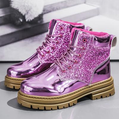 Modne Luksusowe Różowe Botki Kobiety Zima Projektant Damskie Botki Trend Buty na Platformie Kobiety Brokat Lakierowane Botki botas mujer