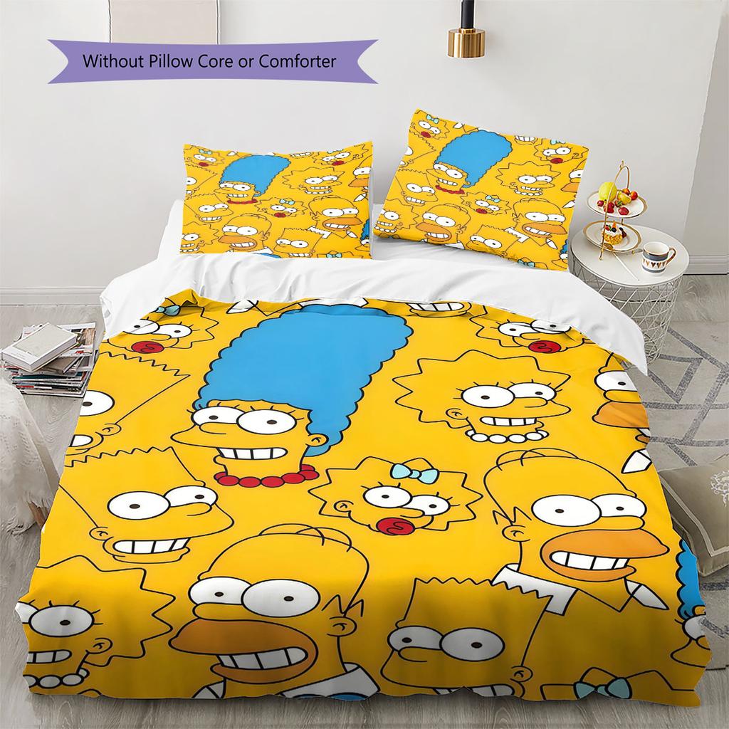 The Simpsons Cartoon Poster Pattern Bedding Home Decoration Birthday Gift ( 1 Duvet Cover + 2 Pillowcase, Without Core),fan Merchandise.