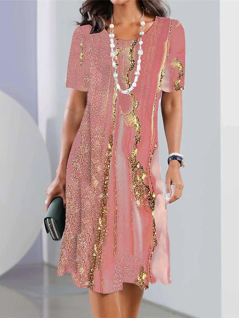 New Women's Dresses Striped Printed Elegant Casual O Neck Short Sleeve Summer Dresses Fashion Ladies Clothing