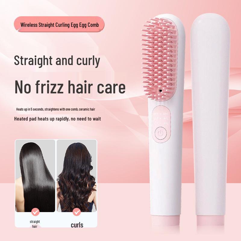 Rechargeable Ion Straightening Comb - Hair-Friendly, Portable, Dual-Use for Straightening & Curling.