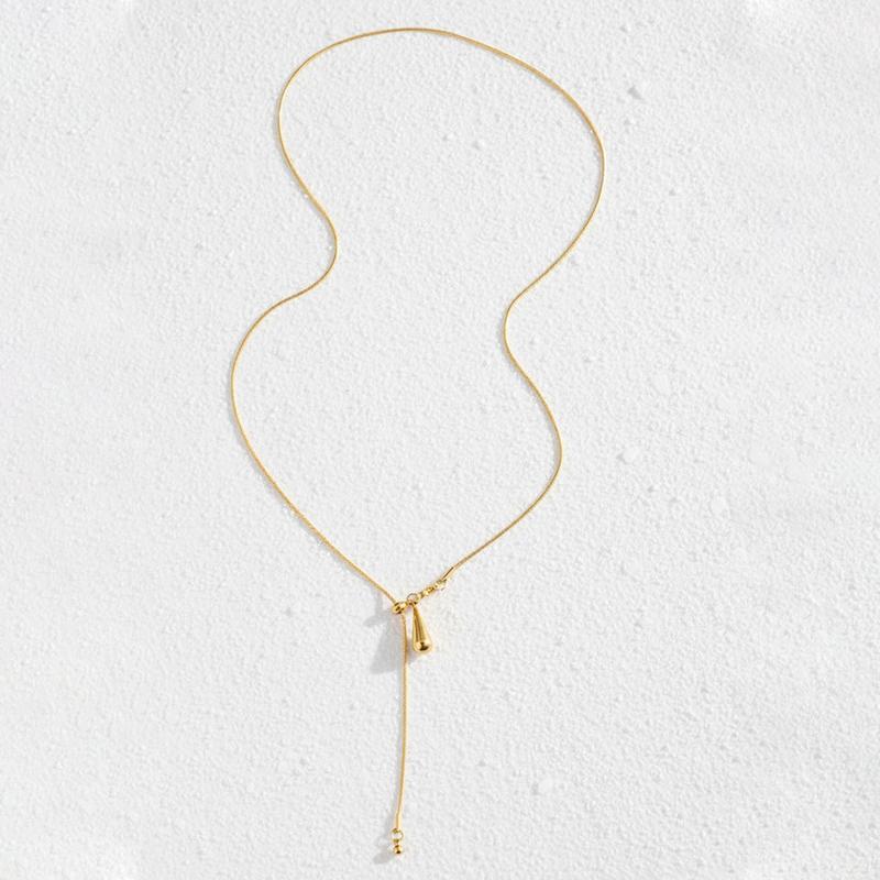 Luxury Stainless Steel Water Drop Pendant Necklace for Women Fashion Metal Tassel Long Y-Shaped Sweater Chain Party Zircon Gift