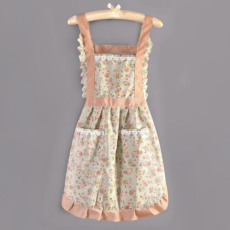 Floral Large Pocket Canvas Cotton Apron Kitchen Home Wipeable Hand Strap