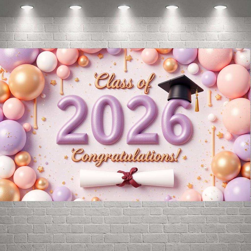 Graduation Event Display Pink Glitter 2026 Class Backdrop Class Of 2026 Display Class Of 2026 Grad Celebration Background