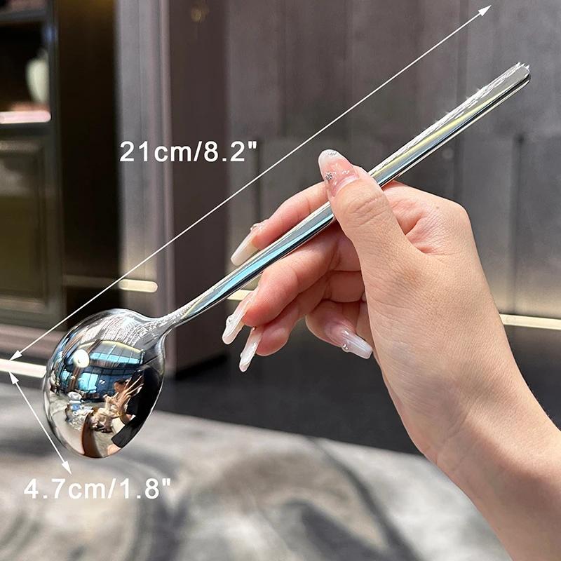 

Stainless Steel Spoon Korean Long Handle Tableware Thicken Stirring Ice Spoon Meal Spoon Household Dinner Spoon-Homeclub серебряный