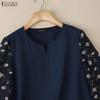 ZANZEA Women Casual Round Neck Loose Floral Splice Short Sleeve Blouse