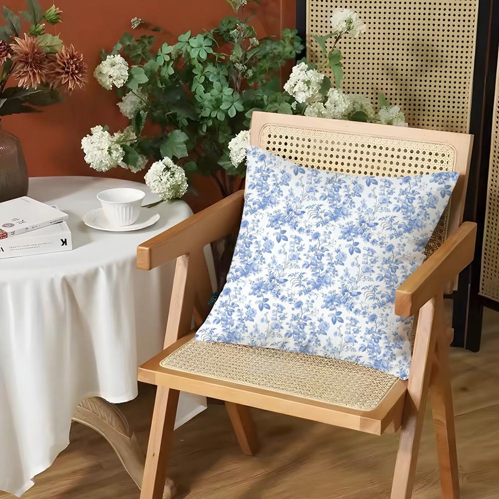 Elegant Blue Floral Cushion Cover Silky Short Plush Invisible Zipper Dustproof Sofa Pillow Case for Home Decor