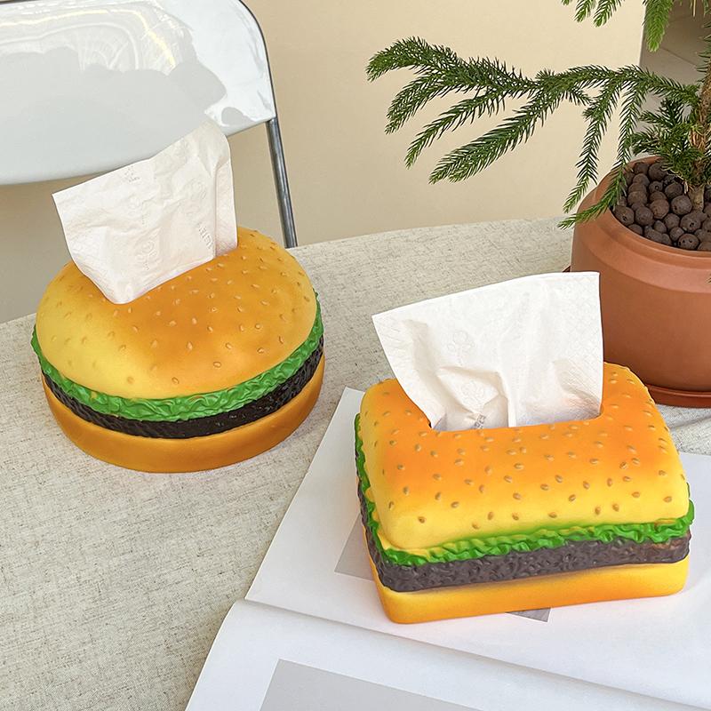 Delicious Hamburger Shaped Tissue Box Hamburger Resin Napkin Holder Paper Box Container Home Dining Table Decoration Storage Box