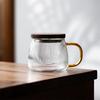 Japanese 400ml Stripe Heat Resistant Glass Tea Water Separation Tea Cup Kung Fu Tea Set Filter Tea Mug with Wooden Lid Drinkware