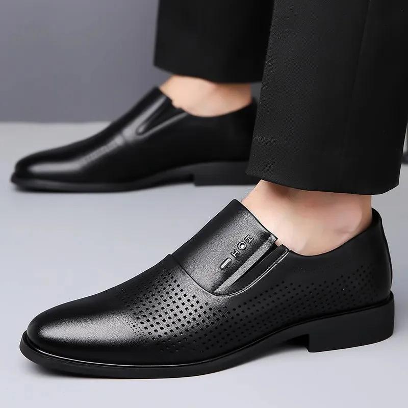 White punched breathable business leather shoes men's summer hollowed-out leather casual leather shoes one-pedal versatile trendy shoes men