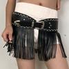 Y2K Harajuku PU Leather Tassel Belt Punk Style Patchwork Design Wide Belt Western Cowboy Vintage Rivet Belt Daily Wear