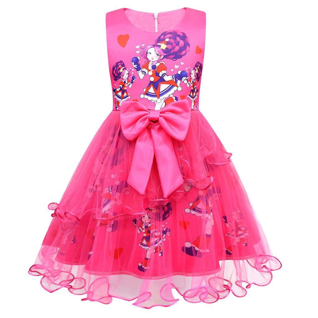 83149 Fashion Kids Girls Princess Lily Lovebraids Printed Bow Mesh Dress 100cm розы красного