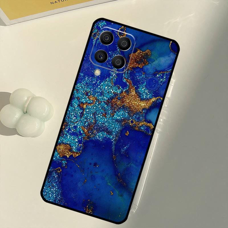 Gold Indigo Faux Malachite For Samsung Galaxy M33 M13 M14 M12 M32 M52 M31 M55 M15 M11 M21 M35 M53 M34 M54 M06 M16 Case