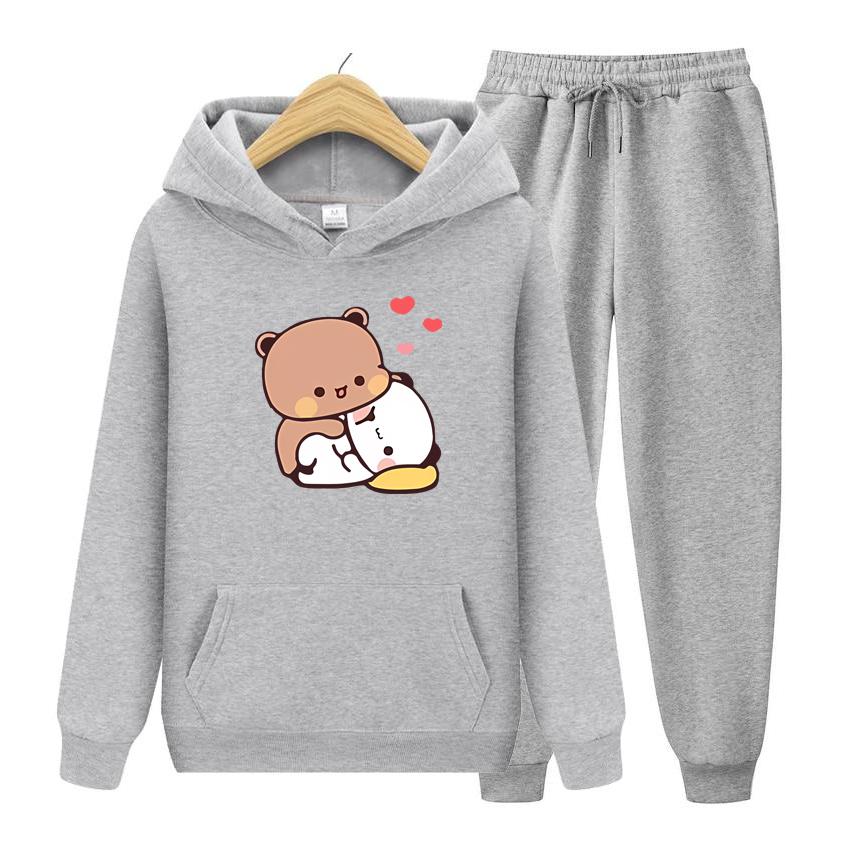 Bubu and Dudu Hoodie Love Heart Women Hoodie Set Aesthetic Graphic Kawaii Bubble Tea Hoodies Anime Sweatshirts Hoodie Set
