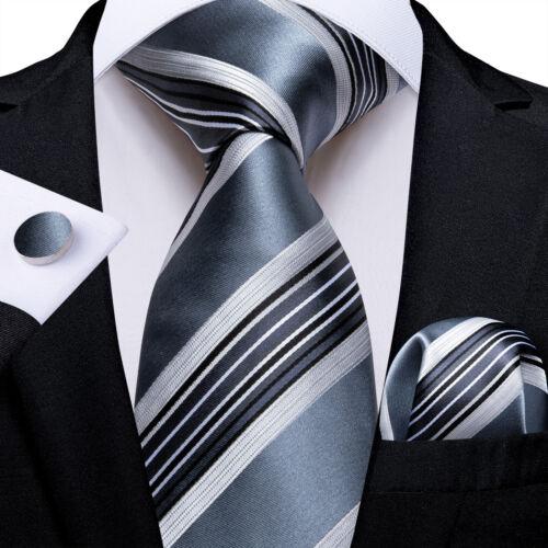 Dibangu Mens Silk Necktie Set Striped Paisley Solid Tie Pocket Square Cufflinks