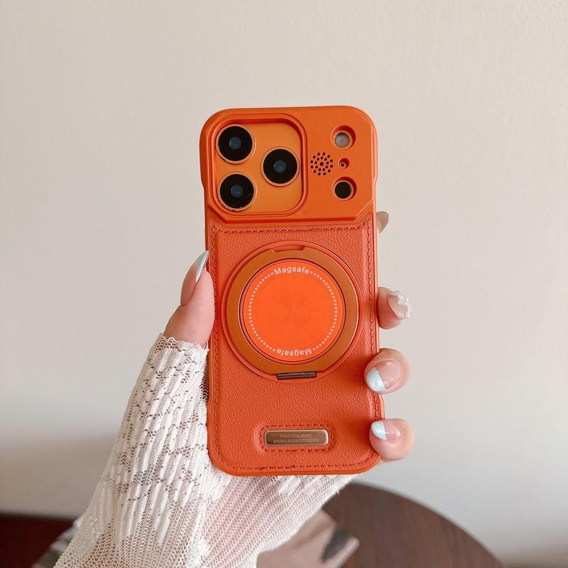 Slim Magnetic Phone Case With Rotating Aroma Stand IPhone 17 Pro Max 16 15 - Shockproof Anti-Fingerprint Matte iPhone 17 оранжевый