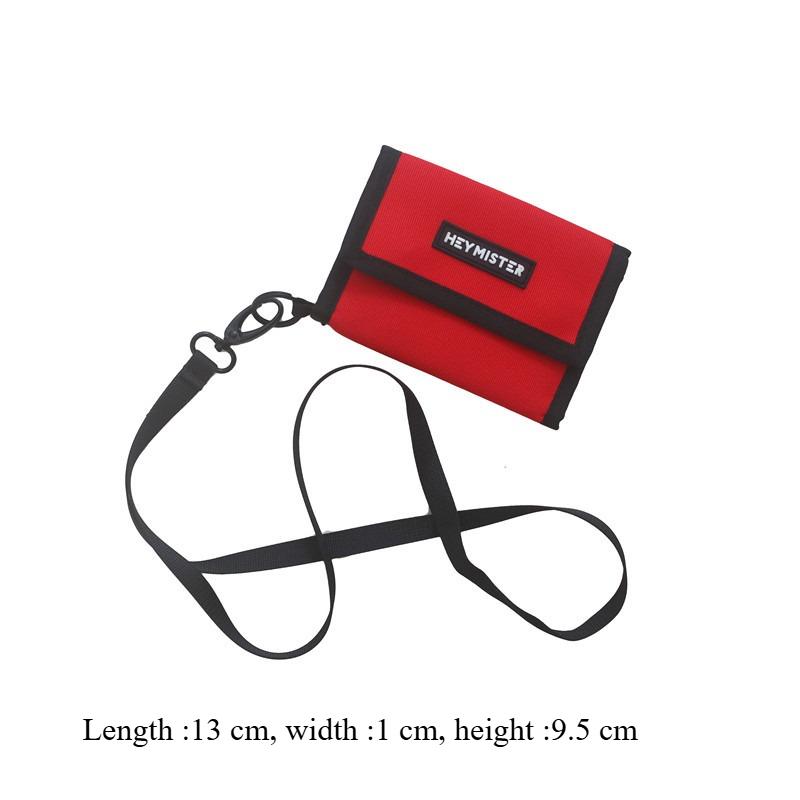 Portable Square Hanging Neck Coin Purse Casual Oxford Short Wallet Multi-Card with Lanyard Trend Mini Sport Wallets Small Bags