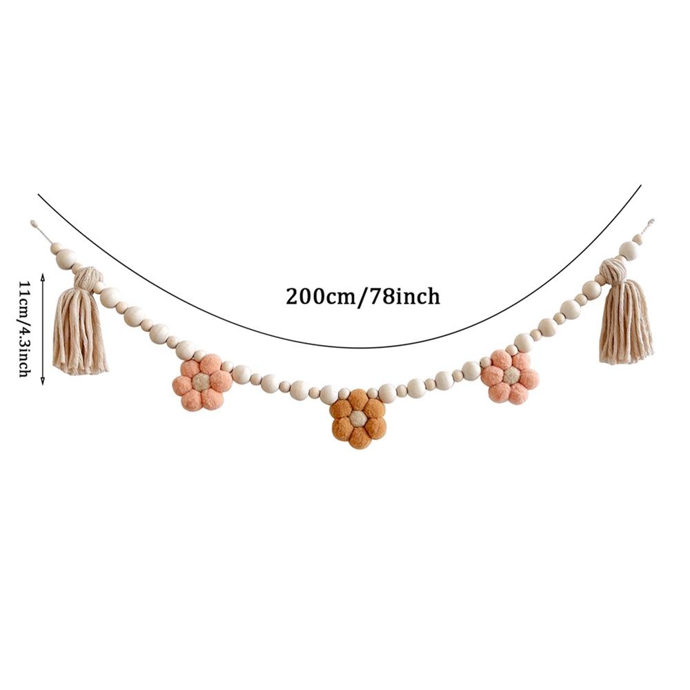INS Hanging Wooden Beads Garland Boho Felt Daisy Tassel Wall Decoration Boho Baby Kids Room Decor Hanging Pendant Photo Props