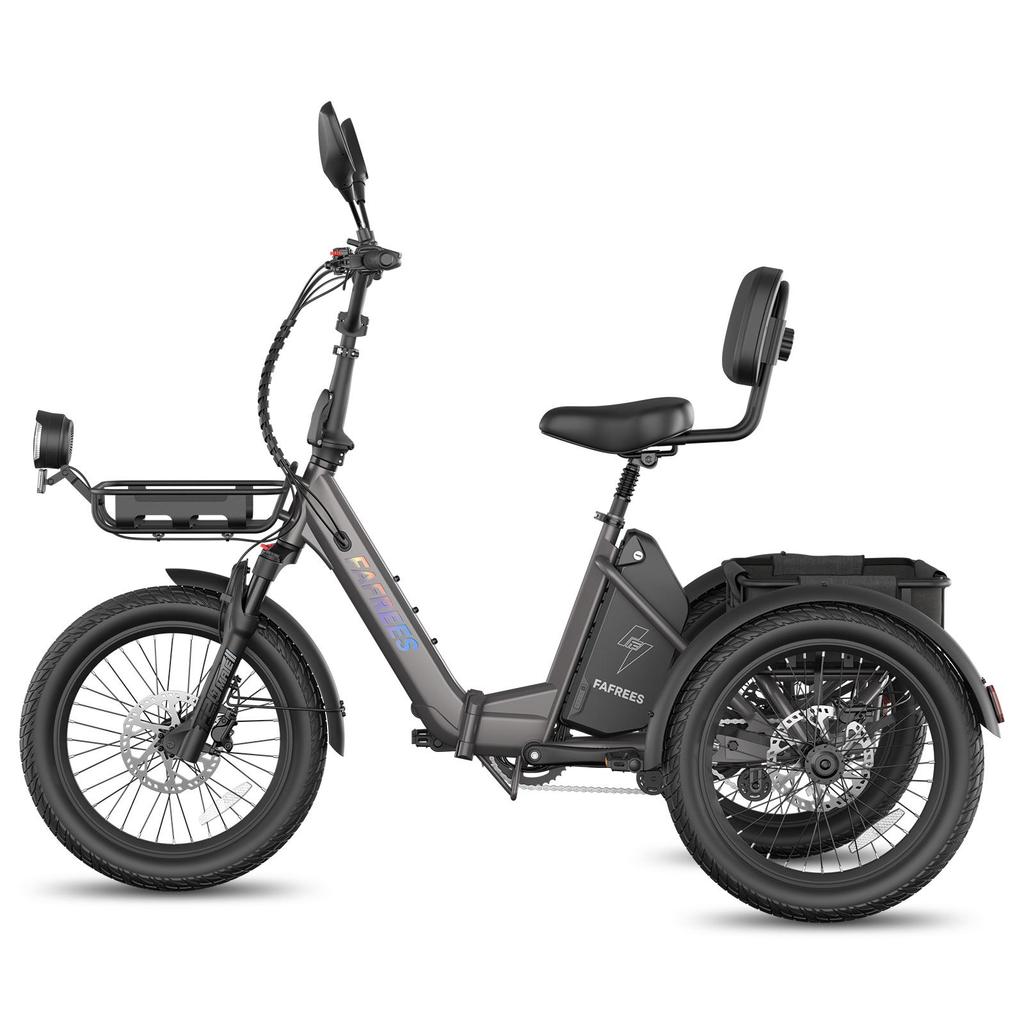 Triciclo Eléctrico de Carga FAFREES F20 Mate II para Personas Mayores, Batería Extraíble de 48V 25Ah, Cestas Delantera y Trasera