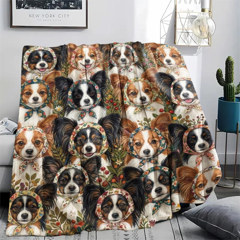 1PC Retro Pet Puppy Print Flannel Blanket, High Quality All Seasons, Home Decor, Warmth and Comfort, Perfect for Christmas Gifts