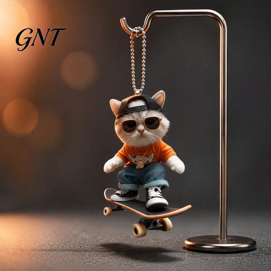 Lightweight Scratch Resistant Pendant Skateboard Cat Car Hanging Ornament, 2D Flat Acrylic Rearview Cute Vehicle Mirror Hanger Decor, Trendy Skate for