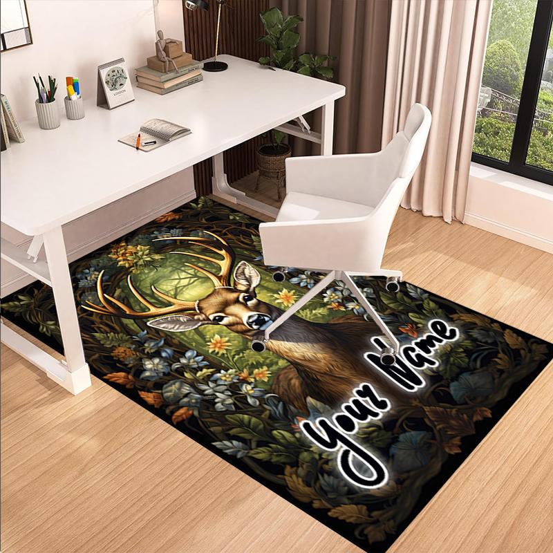 1PC Custom Name Deer Forest Theme Floor Mat Ideal for Living Room, Game Rooms, Office, Bedroom,Floor Mat Playful Design