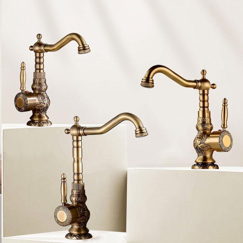 faucet  Antique all copper carved kitchen sink faucet, basin hot and cold faucet  bathroom accessories kitchen bathroom faucets