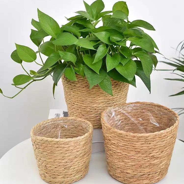 Nordic Rattan Jute Flower Basket - Indoor Tabletop Handmade Decorative Pot