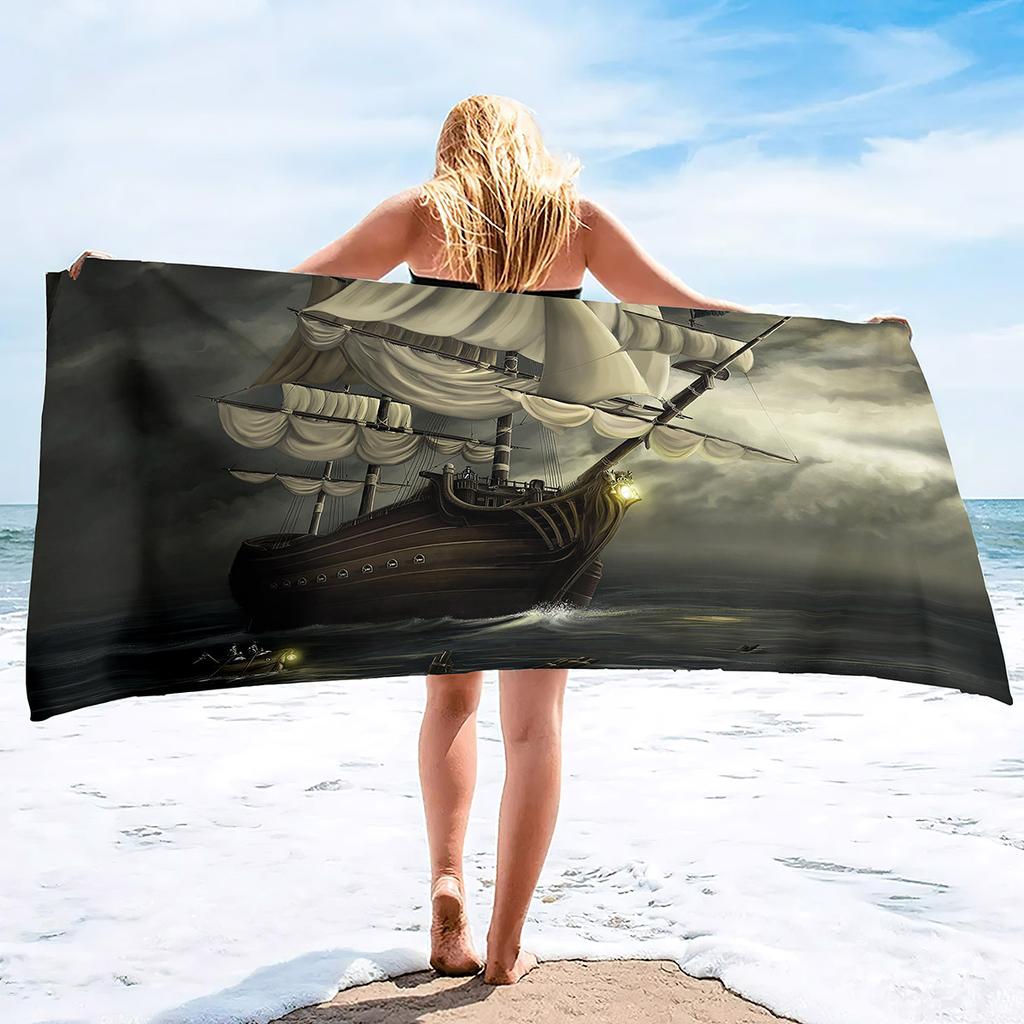 Pirate Ship Sand Free Beach Towel Swimming Pool Ultra Light Towel Sand Free Beach Towel Ultra-Fine Fiber