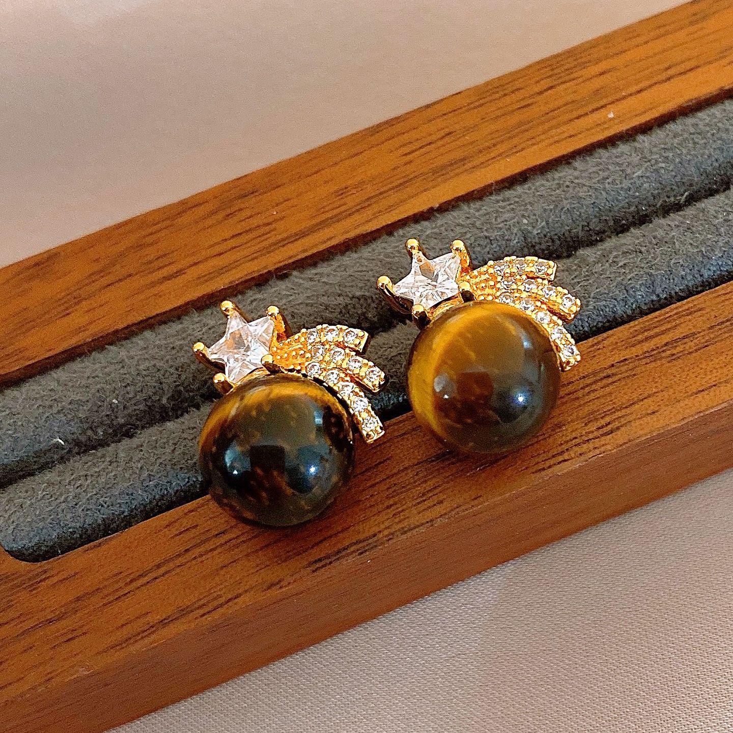 French temperament zircon star geometric pearl stud earrings fashion exquisite earrings women