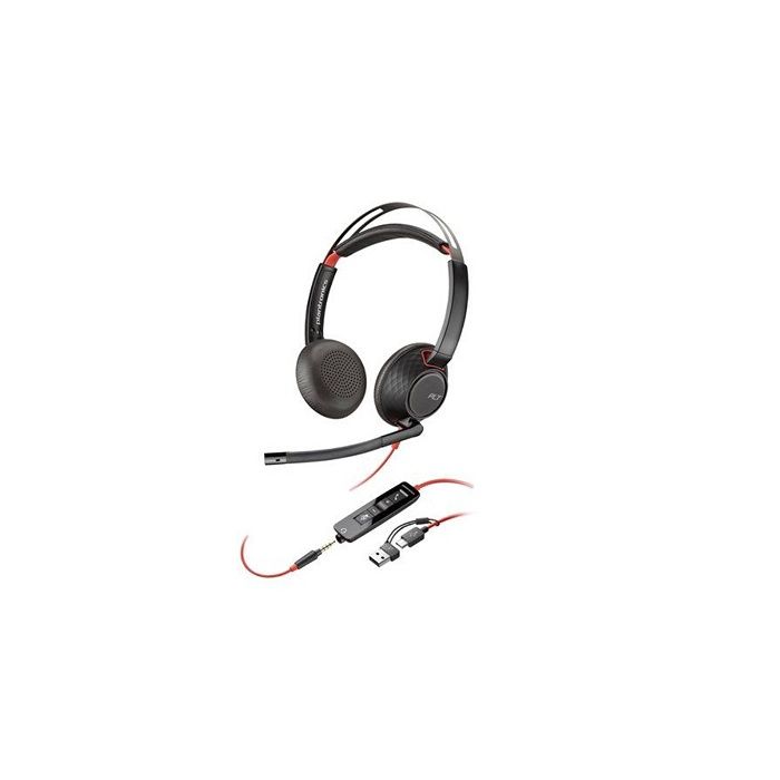 HP Poly Blackwire C5220 Computer Over-Ear Wired Headset Stereo Black Noise Cancelling Headset, vo