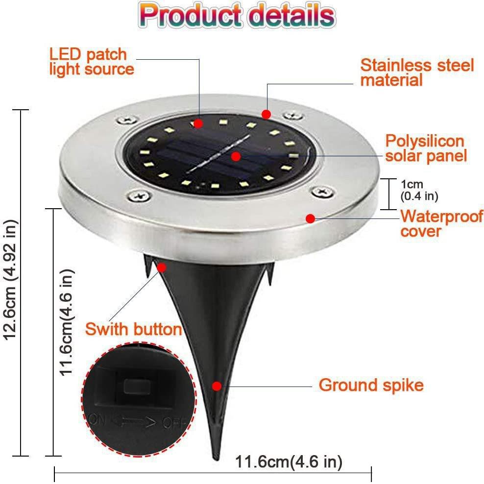 Stainless Steel Solar Ground Light, 8 LED, IP65 Waterproof for Garden and Courtyard
