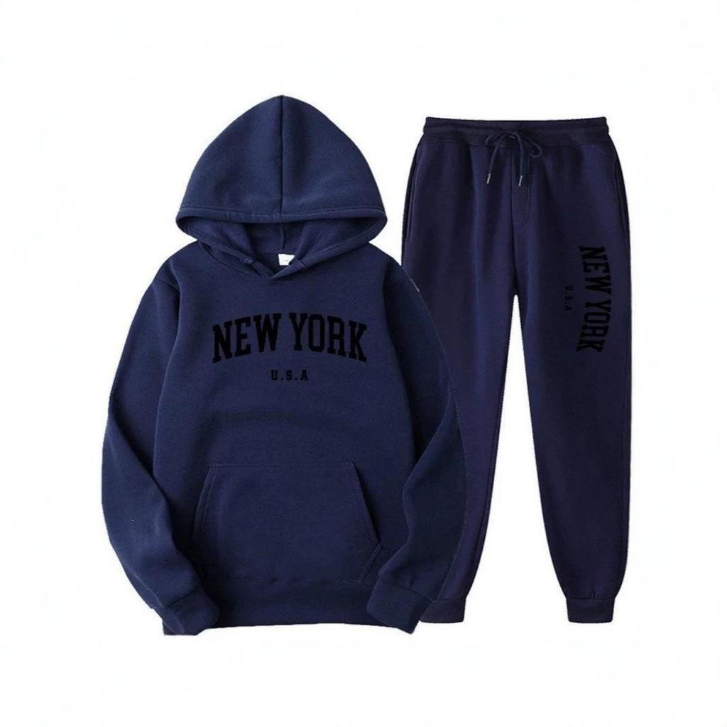 Unisex Fashion Letter Print Casual Loose Hoodie Set