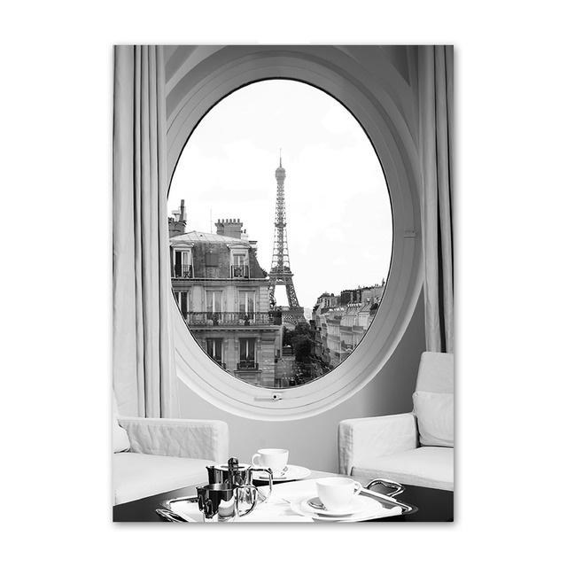 

Парижская модная башня винтажная девушка черно-белая настенная живопись на холсте скандинавские постеры и принты настенные фотографии для гостиной 30x40cm No ramed
