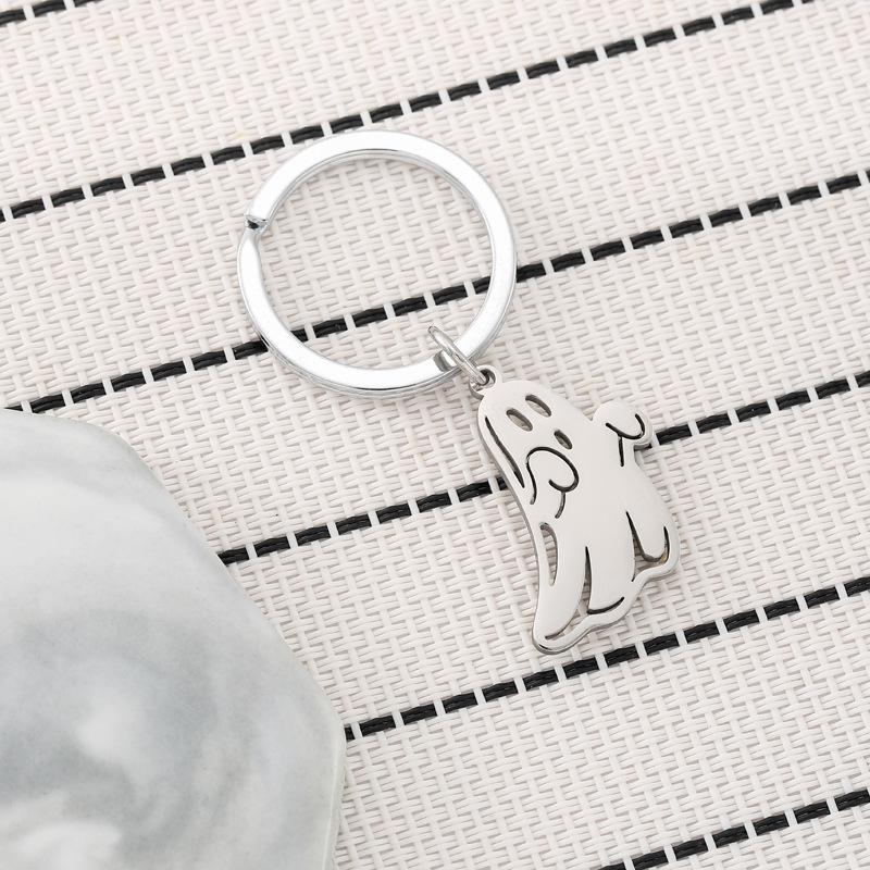 Cute Cartoon Ghost Stainless Steel Keychain Halloween Style Fashion Couple Pendant Practical Backpack Gift