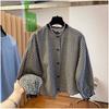 Korean Black and White Plaid Shirt Women's Long-sleeved Spring 1116 New Lace Loose Lace Splicing Short Inner Top