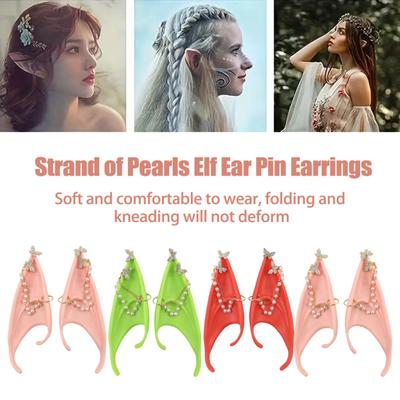 Yousheng 1 Pair Elf Ears Latex Cosplay Pointed Ears Elven Fairy Pixie Ears with Earrings And Bead Chains for Costume Party Makeup Accessories