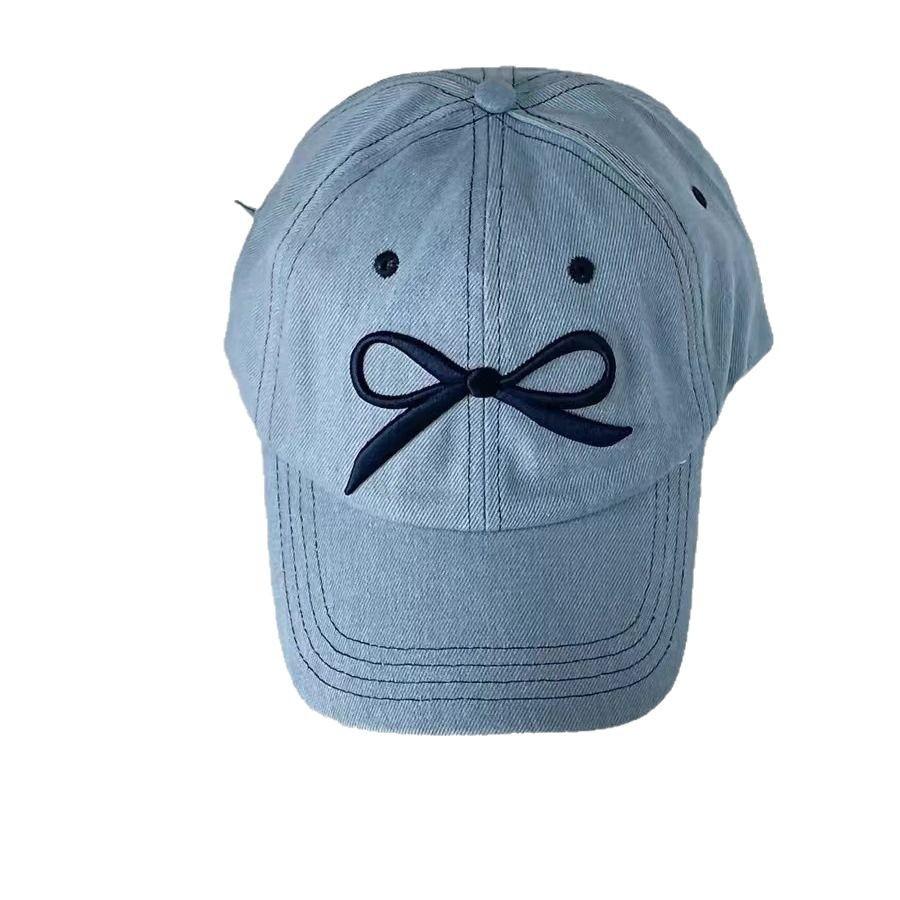Korean Ins Embroidered Bow Bright Line Baseball Cap Female Sweet and Cute Spring and Summer Sunshade Baseball Cap Shows Small Face