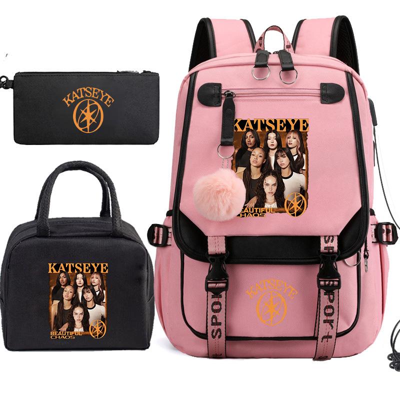 Katseye Gruppo di Ragazze K-pop Stampa Fotografica Set da 3 Pezzi Zaino per Studenti Combo 60707 Borsa Scolastica alla Moda Kit Cancelleria