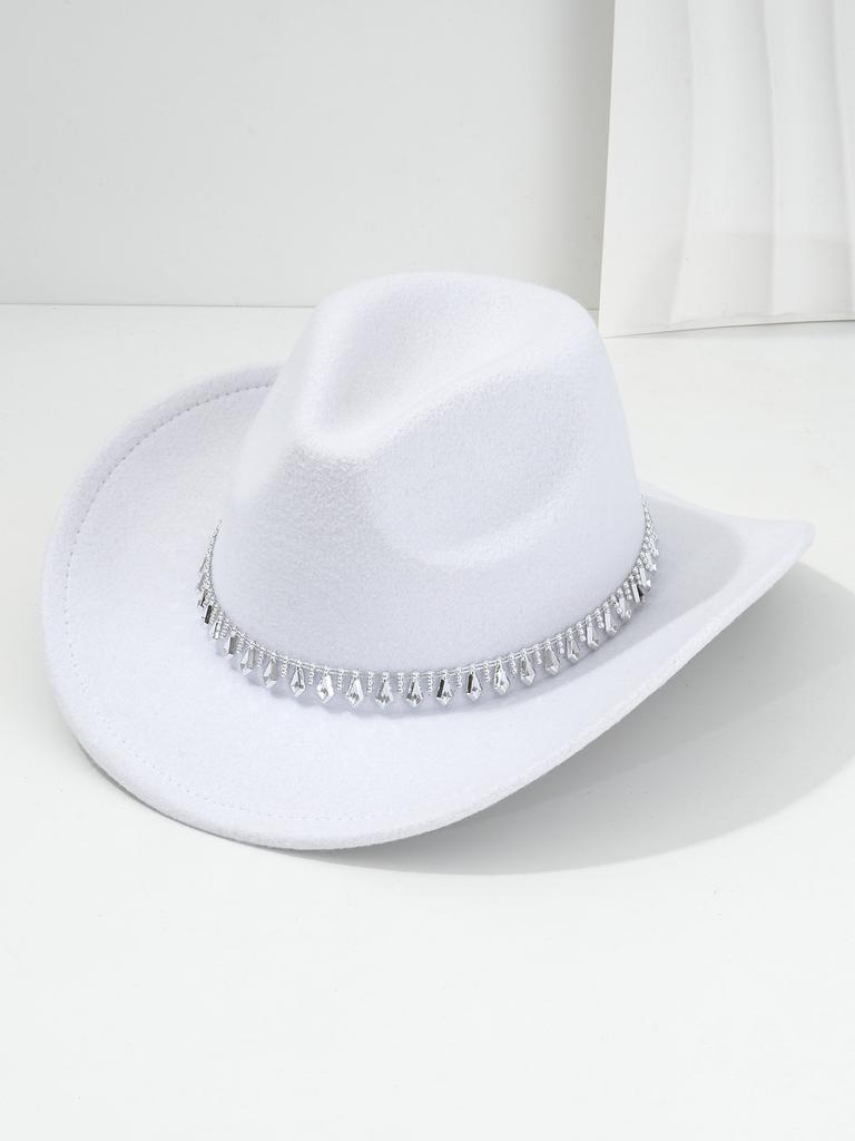 Men's and Women's Western Cowboy Hat Simple, Rhombus Sword Rhinestone Hat Ladies Decorative Hat, Felt Top Hat