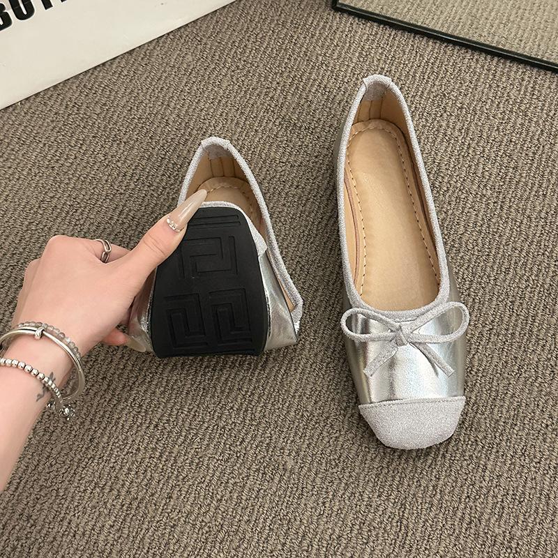 Ballet shoes 2025 new new bow round head flat sole single shoes women's casual soft sole large size comfortable single shoes