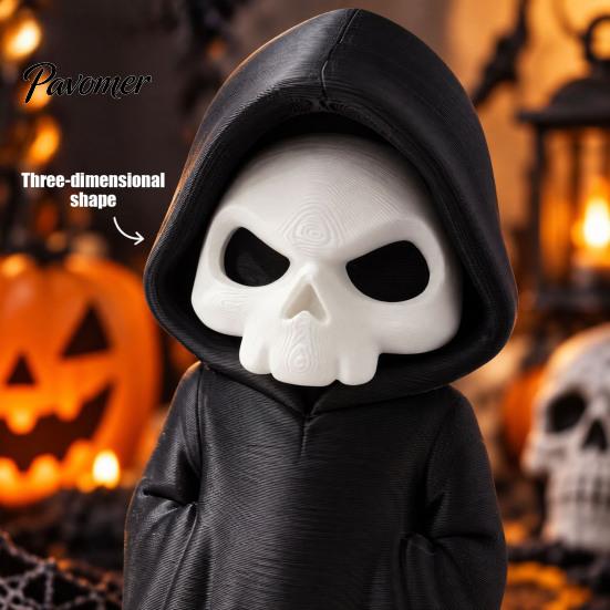3D Printed Skeleton Statue Grim Reaper Figurine, Gothic Black Robe Statue, Spooky Desktop Figurine Mini Model Toy for Halloween Decoration Robed