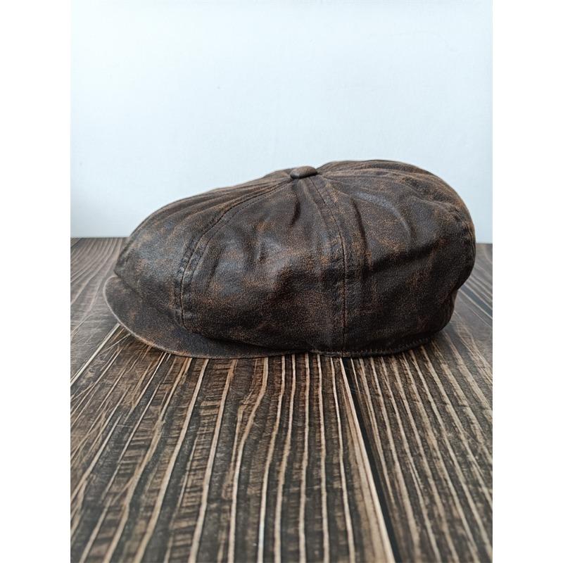 Vintage Washed Octagon Newsboy Cap For Men Women, British Retro Large Size Flat Brim Hat
