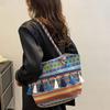 Tassel Ethnic Style Shoulder Bag Stripe Canvas Colorful Handbag Embroidery Tote Bag  Outdoor
