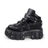 Nya Punkstil Dam Skor Gotiska Ankel Rock Stövlar Snörning Klackhöjd 9CM Platåskor Kvinna Metalldekor Kvinna Sneakers