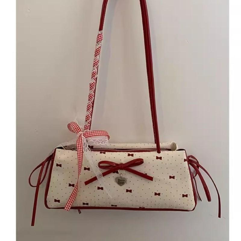 Fairycore Aesthetic Bow Blue Shoulder Bags Women New Trendy Silk Ribbon Chic Bow Y2k Handbag Hot Girls Sweet Cute Underarm Bag