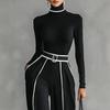 Completo Top a Collo Alto a Manica Lunga con Pantaloni a Gamba Larga Striscia Laterale Cintura Regolabile