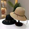 Ethnic style bead decoration big brim straw hat women outdoor vacation sunshade bucket hat foldable sunscreen sun hat