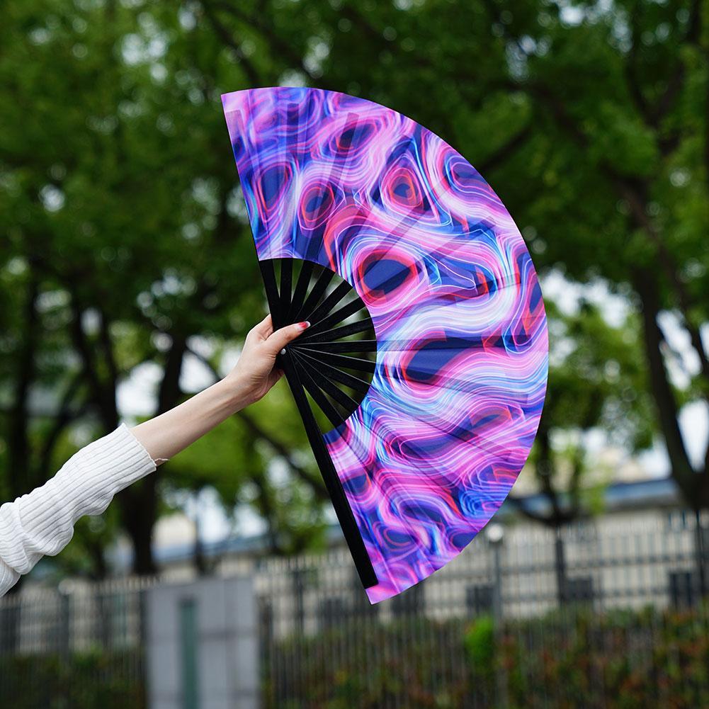 33cm velký skládací ventilátor na ruční rave Čínský/japonský přechod s barevným reflexním skládacím fanouškem Music Festival Fan Dance Fan Dárky